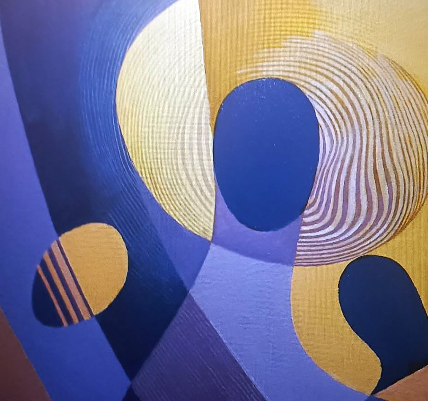 Oil painting of mother and child by Alexander Strashevich in blue gold geometric abstract