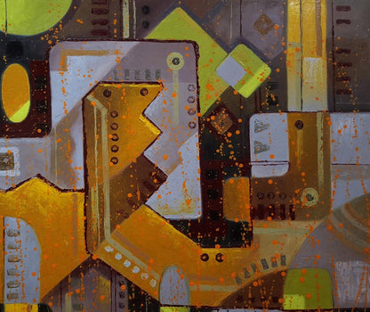 Oil painting Industrial era by Sergiy Voichenko with bold geometric shapes