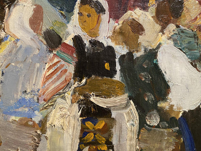 Textured oil painting sketch by unknown artist, expressive figure in white black attire