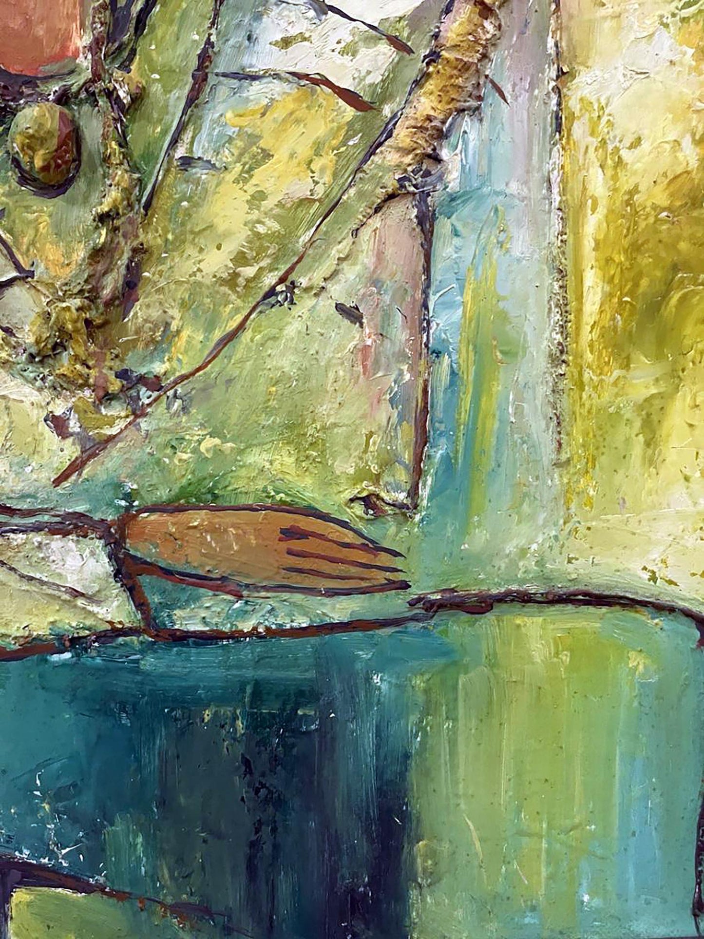 Oil painting Autumn sadness by Victor Yershov, abstract greens, yellows, blues