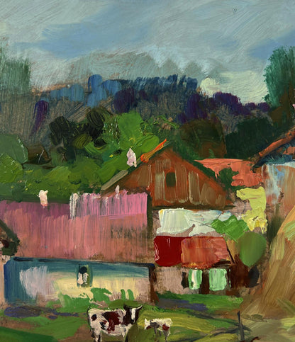 Vibrant impressionistic oil painting of quiet village corner by Yuriy Suprunchuk