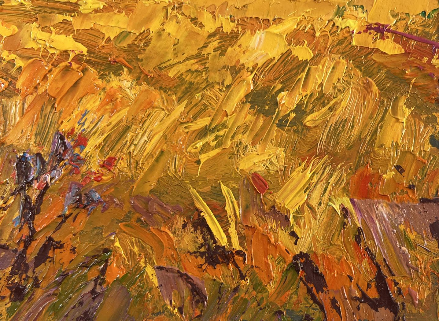Oil painting Silence in the pasture by Oleksiy Ivanyuk, golden impasto strokes