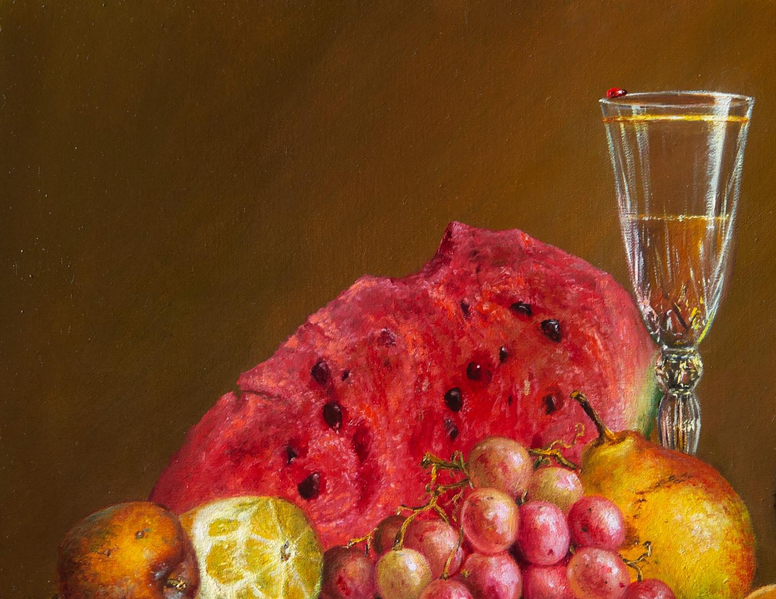 Vibrant red watermelon slice oil painting Golden time Valeriy Bulat