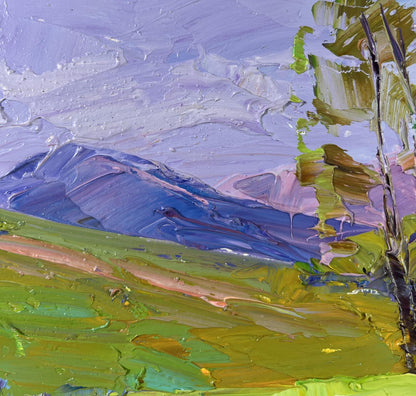 Textured impressionist oil painting of Boris Serdyuk mountain flower fields
