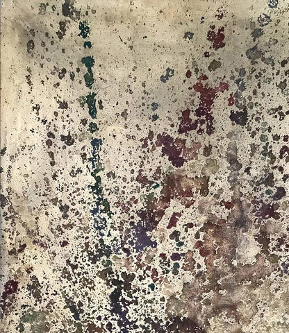 Abstract acrylic painting Think with your body by Olga Melezhik, teal and burgundy splatters