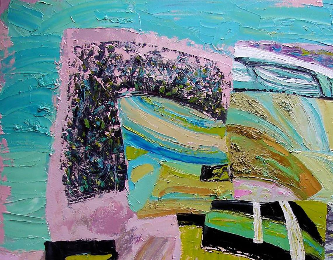 Oil painting Vanishing green by Tatyana Shulyak in teal pink green black