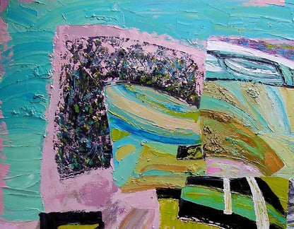 Oil painting Vanishing green by Tatyana Shulyak in teal pink green black