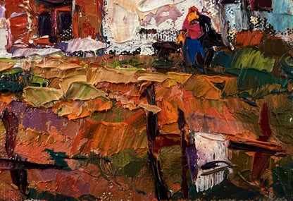 Vibrant impressionist oil painting Evening in the Yard by Oksana Ivanyuk