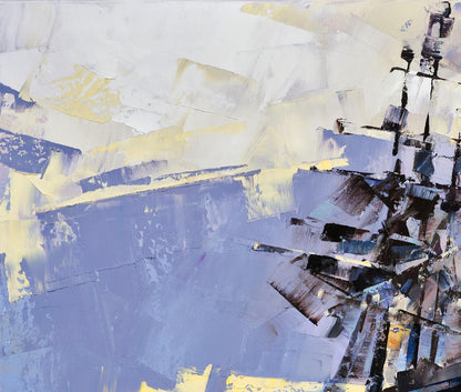 Oil painting Ghost ship by Volodymyr Gluhomanyuk with blue, white, yellow brushstrokes