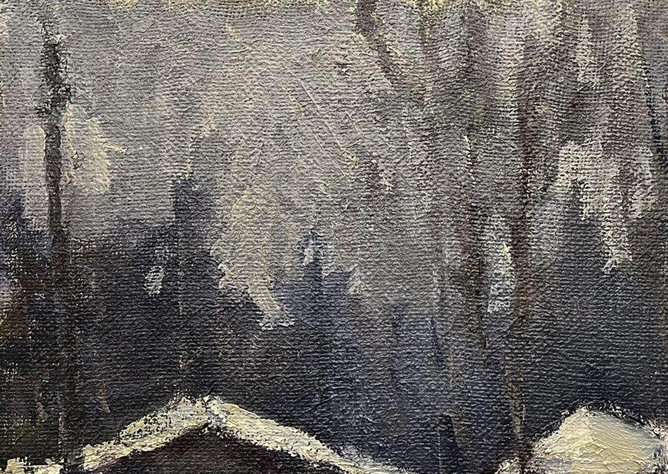 Oil painting White Night by Volodymyr Pashchenko misty forest scene