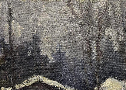 Oil painting White Night by Volodymyr Pashchenko misty forest scene