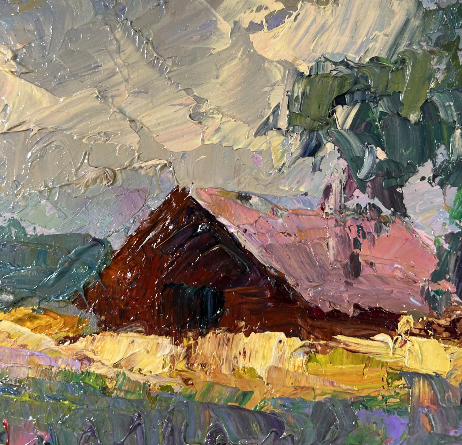 Oil painting Warmth in the Air by Boris Serdyuk rustic barn scene