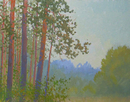 Serene impressionistic oil painting Autumn morning in the forest by Valery Savenets