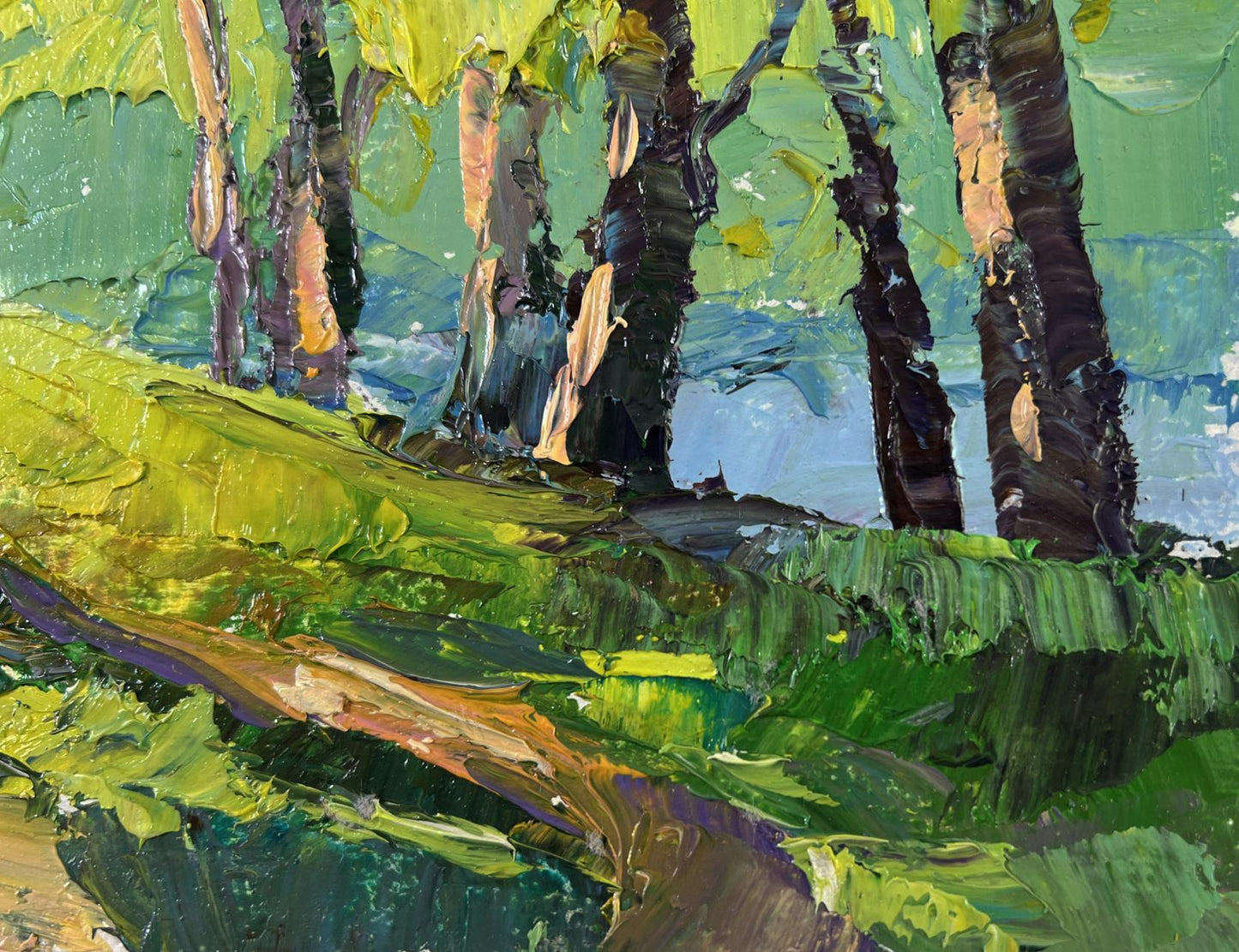 Vibrant impressionist oil painting The youth of nature by Boris Serdyuk, birch trees