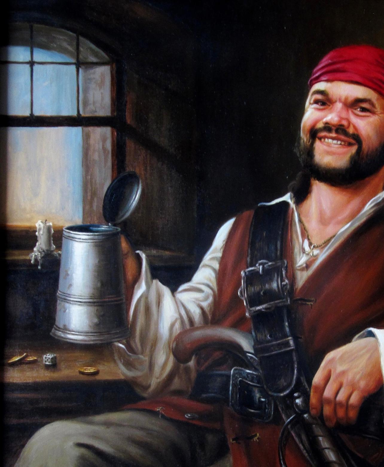 Silver tankard with black lid in Valeriy Bulat oil painting The course is the same