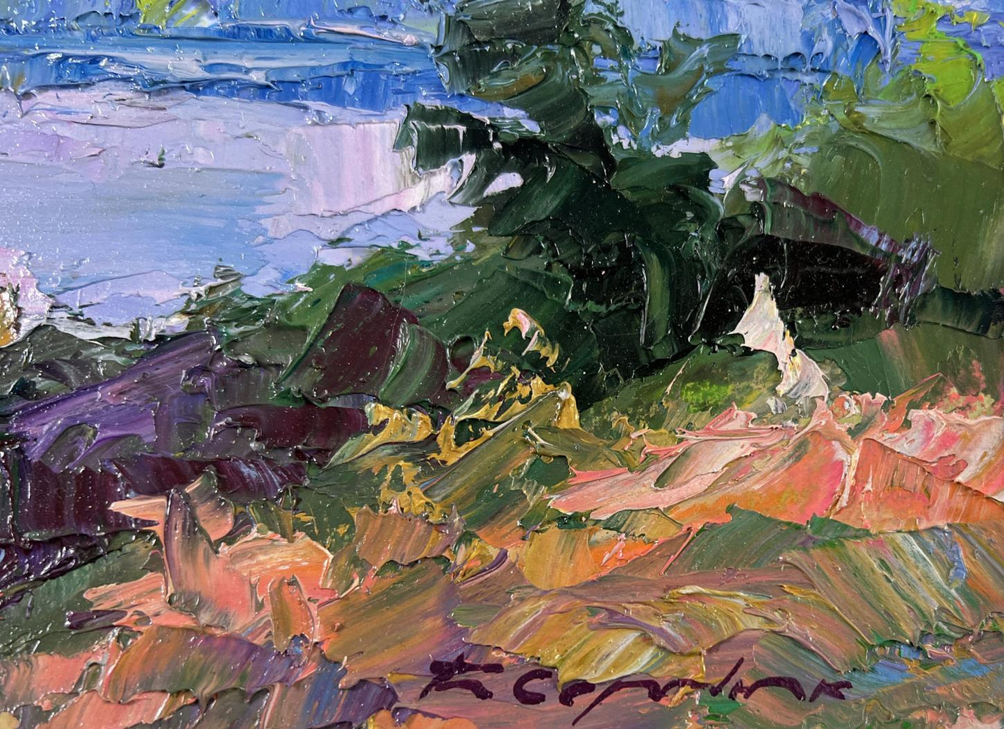 Vibrant impressionist oil painting Where the River Whispers to the Grass by Boris Serdyuk