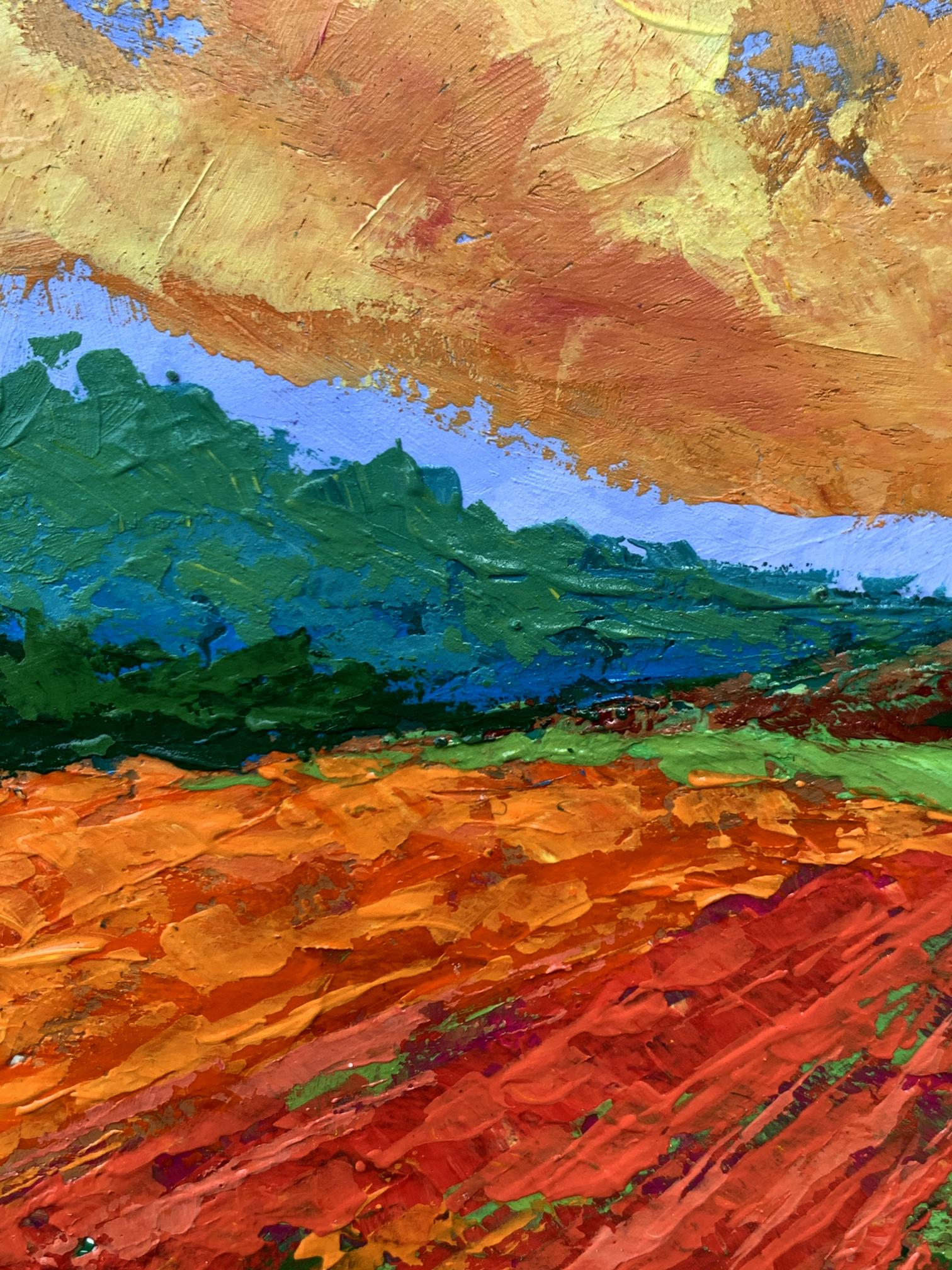 Vibrant impressionist oil painting of bright yellow sunset by V. Zadorozhnya