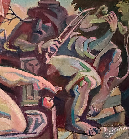 Oil painting Susanna and the Elders by Daniil Litvinov, abstract figures