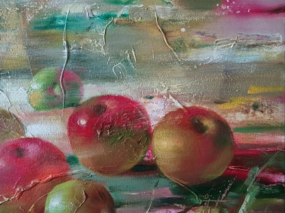 Abstract oil painting of juicy red and green apples by Anatoly Tarabanov