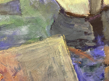 Oil painting Harbor by Oleksandr Andreev, abstract green yellow blue tones
