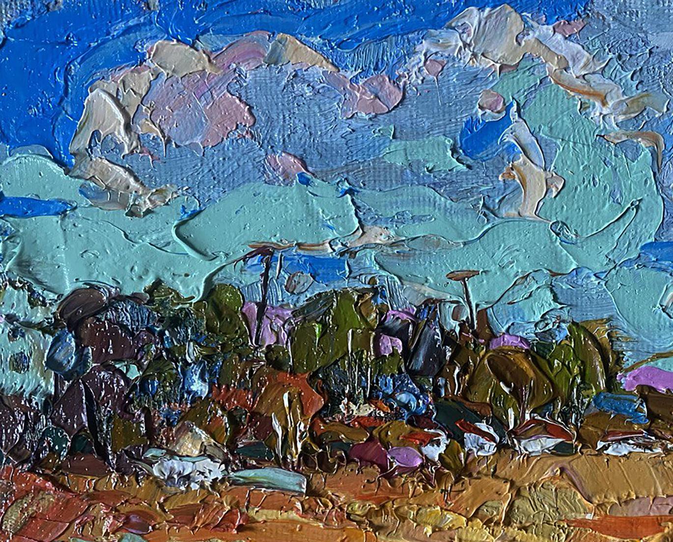 Oil painting Buckwheat stubble by Oleksiy Ivanyuk, textured impasto landscape