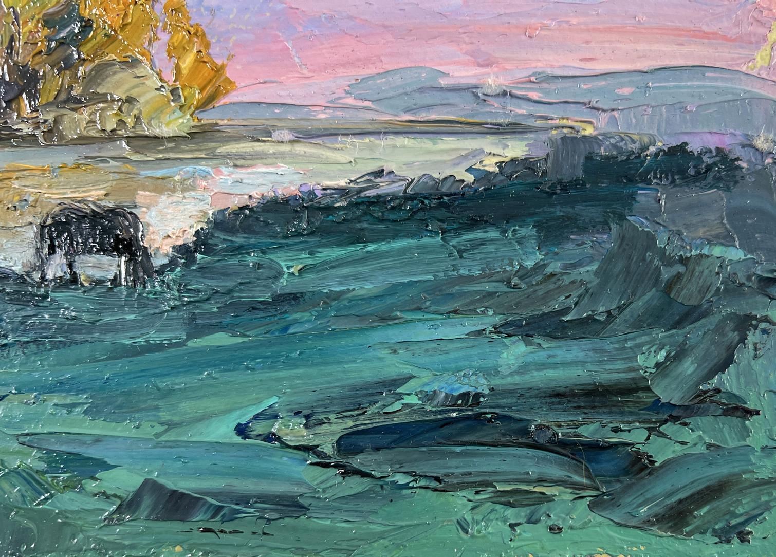 Textured impressionist oil painting of coastal night scene by Boris Serdyuk