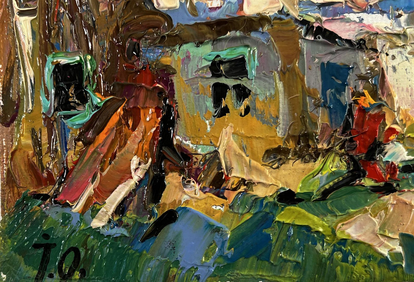 Vibrant oil painting of Oleksiy Ivanyuk village courtyard in impasto style