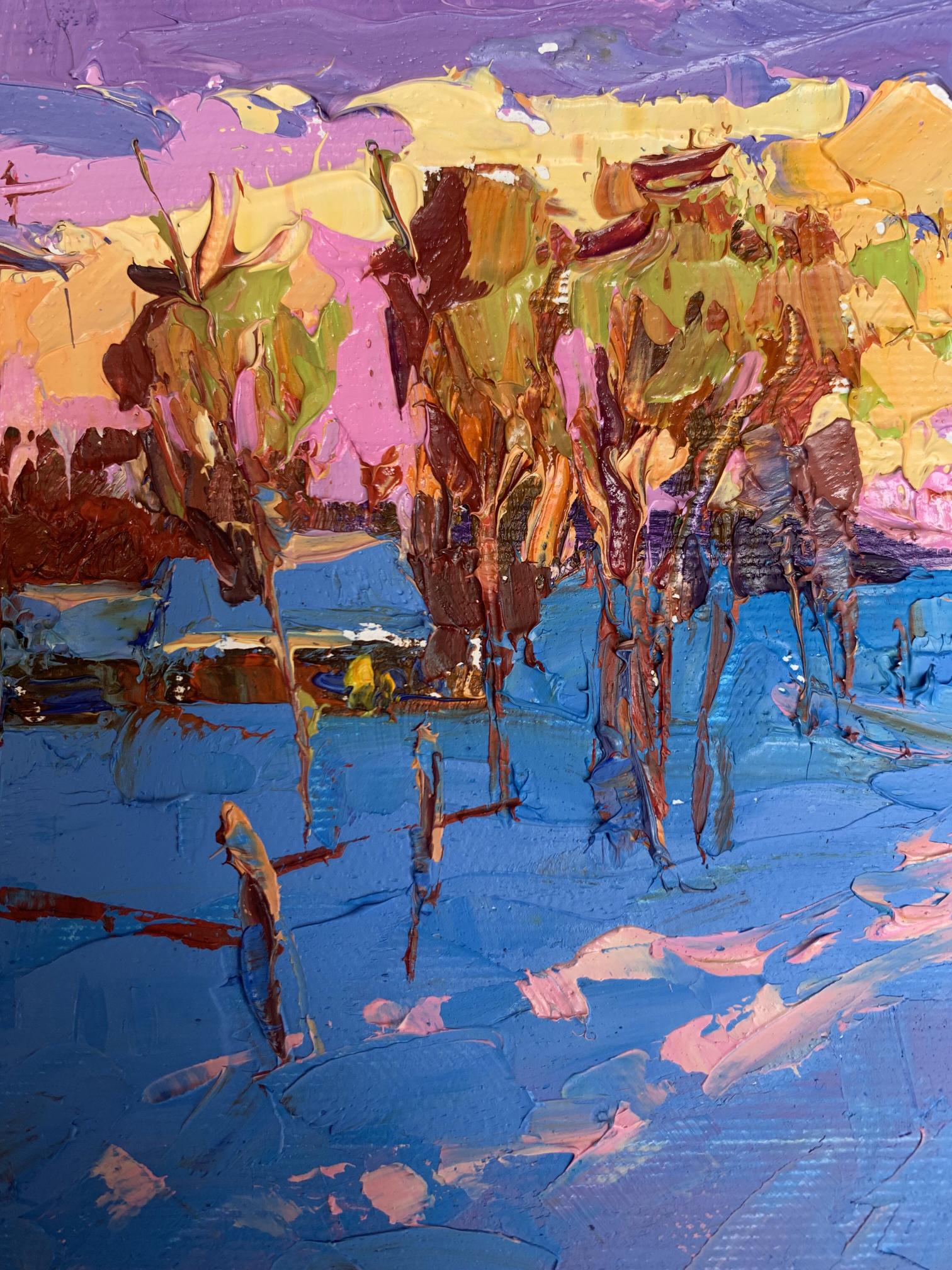 Vibrant impressionist oil painting In the evening in the cold by Oksana Ivanyuk
