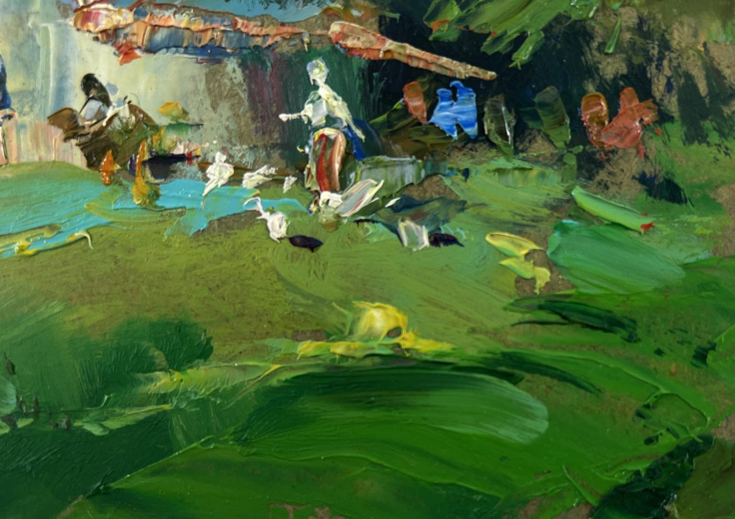 Vibrant green oil painting Quiet village life by Yuriy Suprunchuk