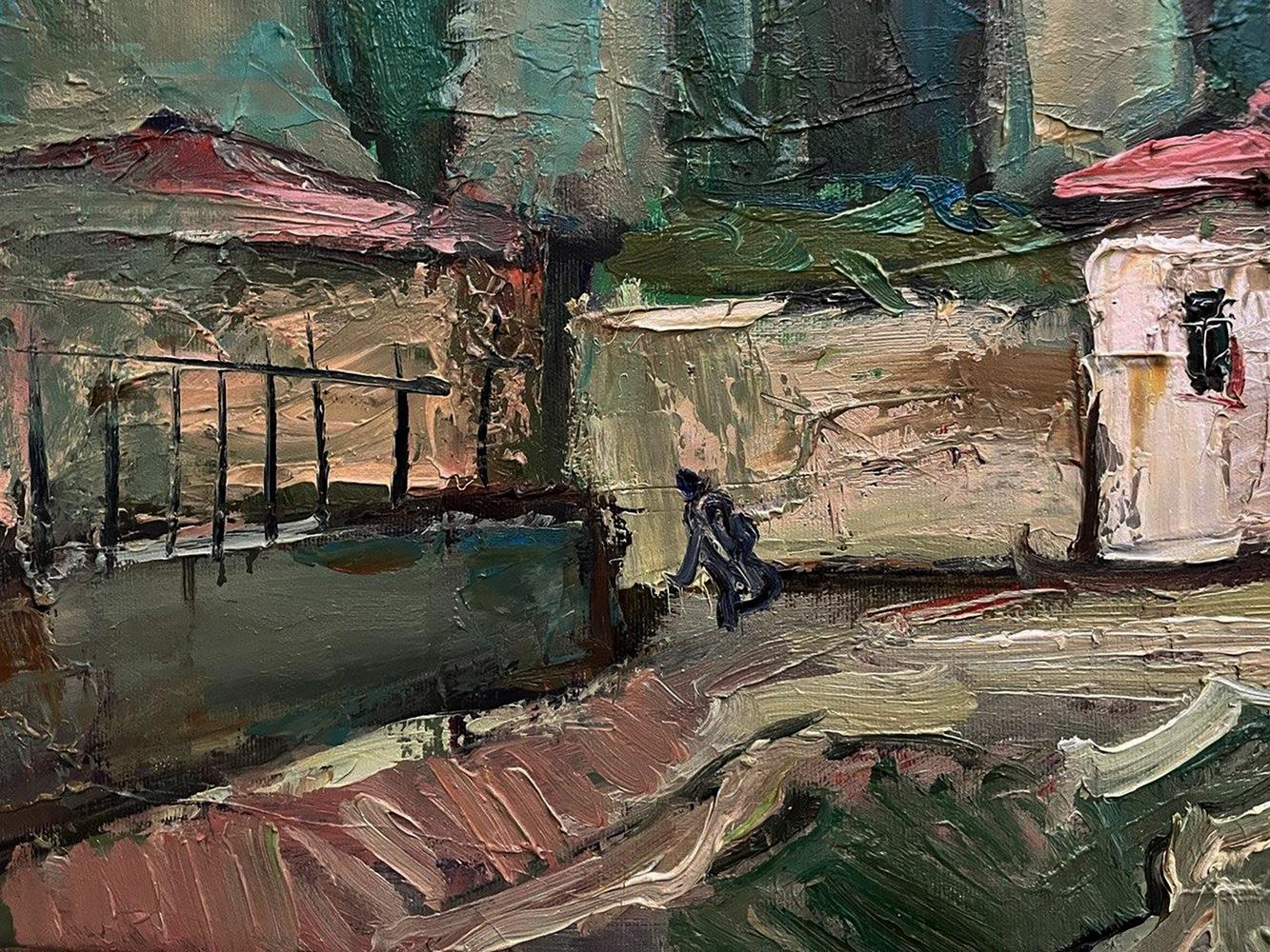 Impressionistic oil painting by Oleksandr Andreev of lone figure in mountain alley