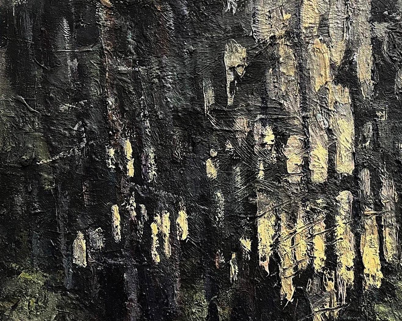 Oil painting Early snow by Volodymyr Pashchenko, abstract black-yellow strokes