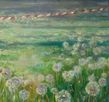 Oil painting of dandelions in field by Leonid Pavlenko