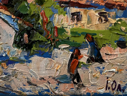 Impasto oil painting Sunny village day by Oleksiy Ivanyuk, bold green blue red strokes
