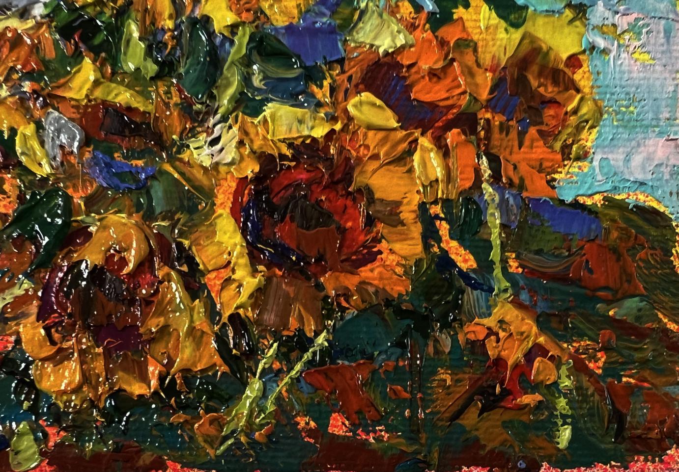 Vibrant impressionist oil painting Flowers of the Sun by Oksana Ivanyuk