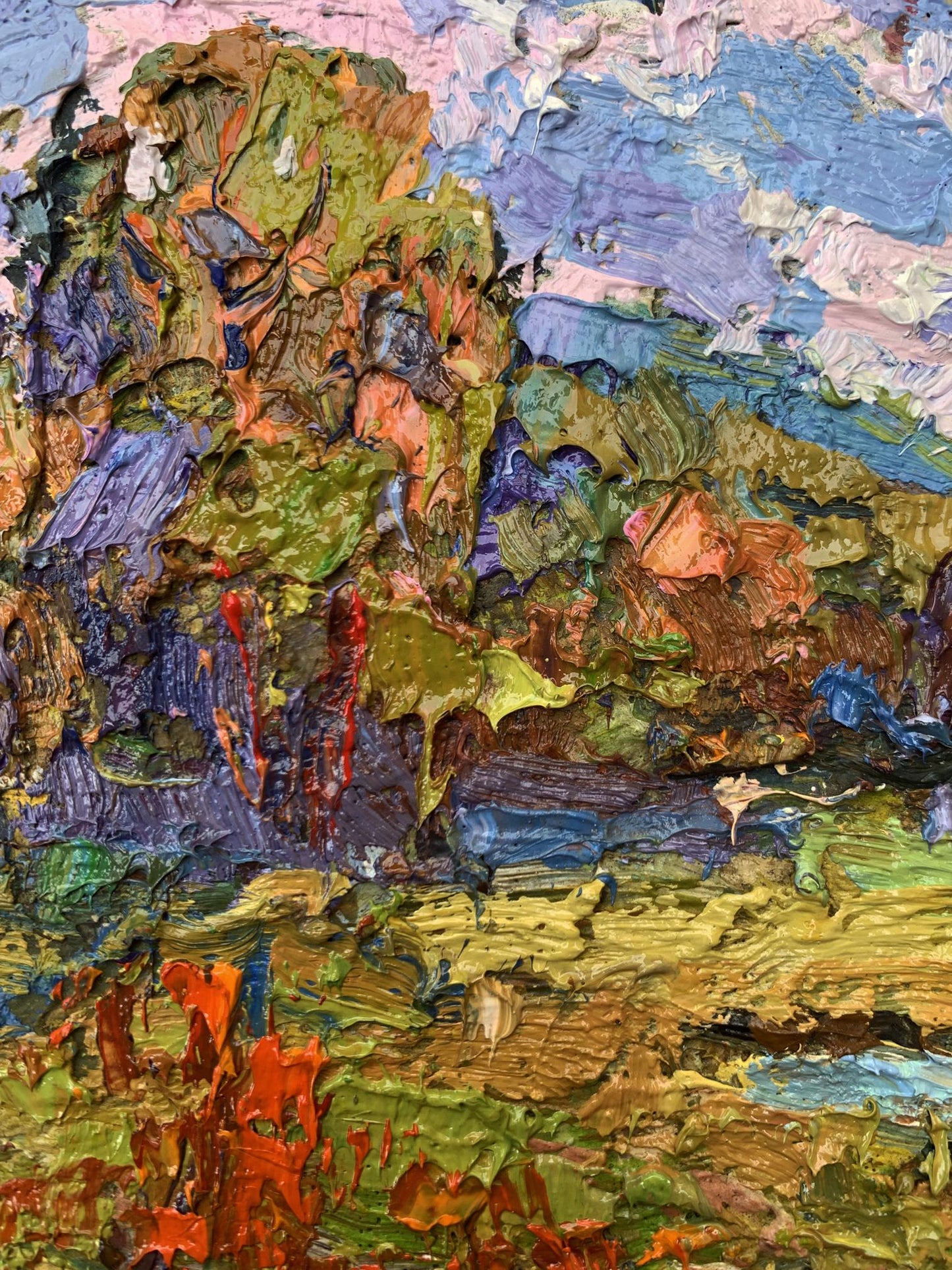 Vibrant impressionist oil painting On the edge of the village by Oksana Ivanyuk