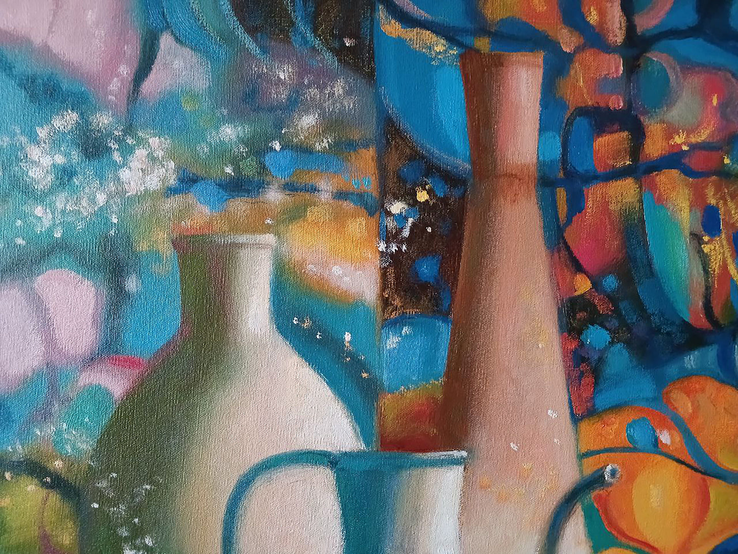 White ceramic vase by Anatoly Tarabanov on vibrant abstract background