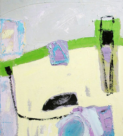 Oil painting Gentle Miro by Tatyana Shulyak with green, purple, black strokes