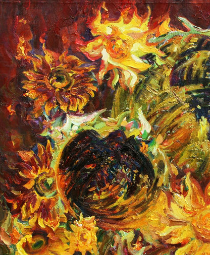 Vibrant impressionist oil painting Solar flares by Leonid Pavlenko with sunflowers
