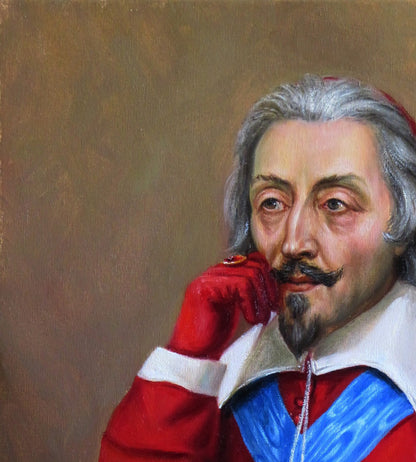 Oil painting Richelieu Valeriy Bulat: gray-haired man with mustache in red robe
