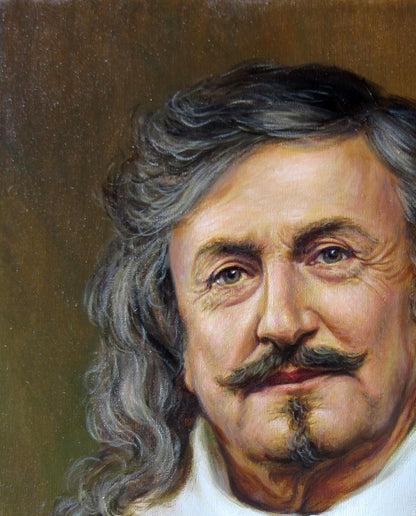 Oil painting portrait of man with gray wavy hair and mustache by Valeriy Bulat