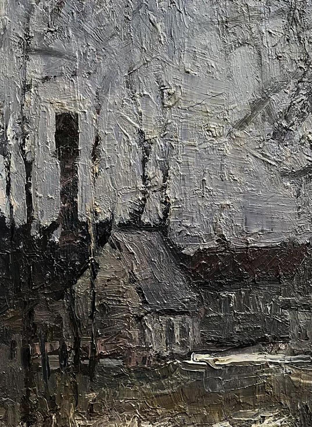 Textured impressionistic oil painting of rustic building by Volodymyr Pashchenko