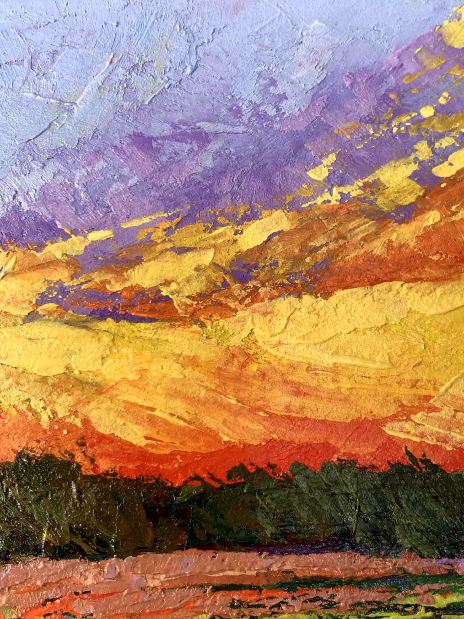 Vibrant impressionist oil painting Watching the sunset in the field by V. Zadorozhnya