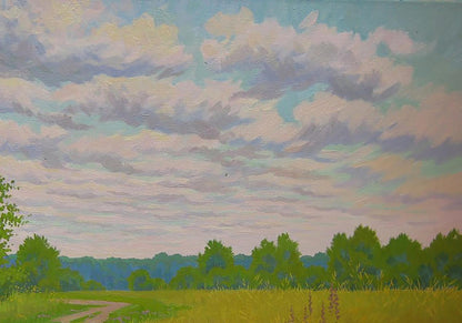 Oil painting Road through the meadows by Valery Savenets serene landscape