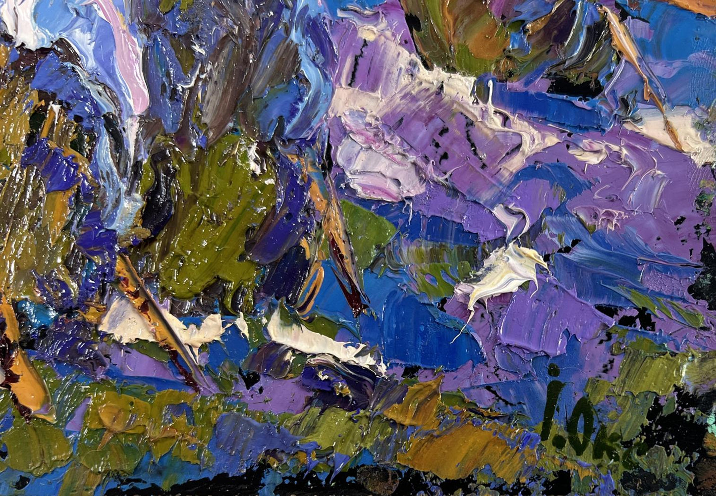 Oil painting Hay under the snow by Oksana Ivanyuk vibrant abstract textured art