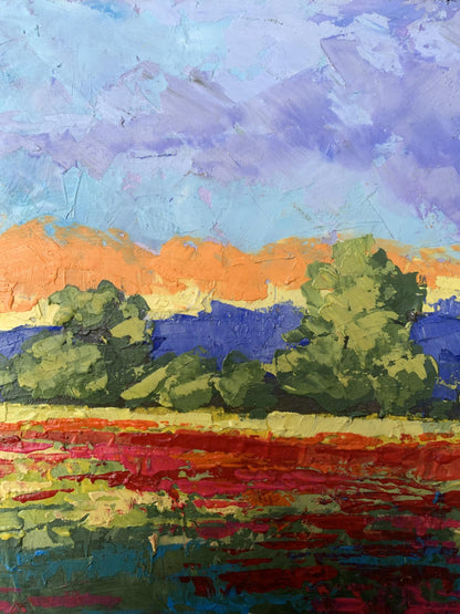 Vibrant Oil painting Orange glow V. Zadorozhnya impressionist landscape