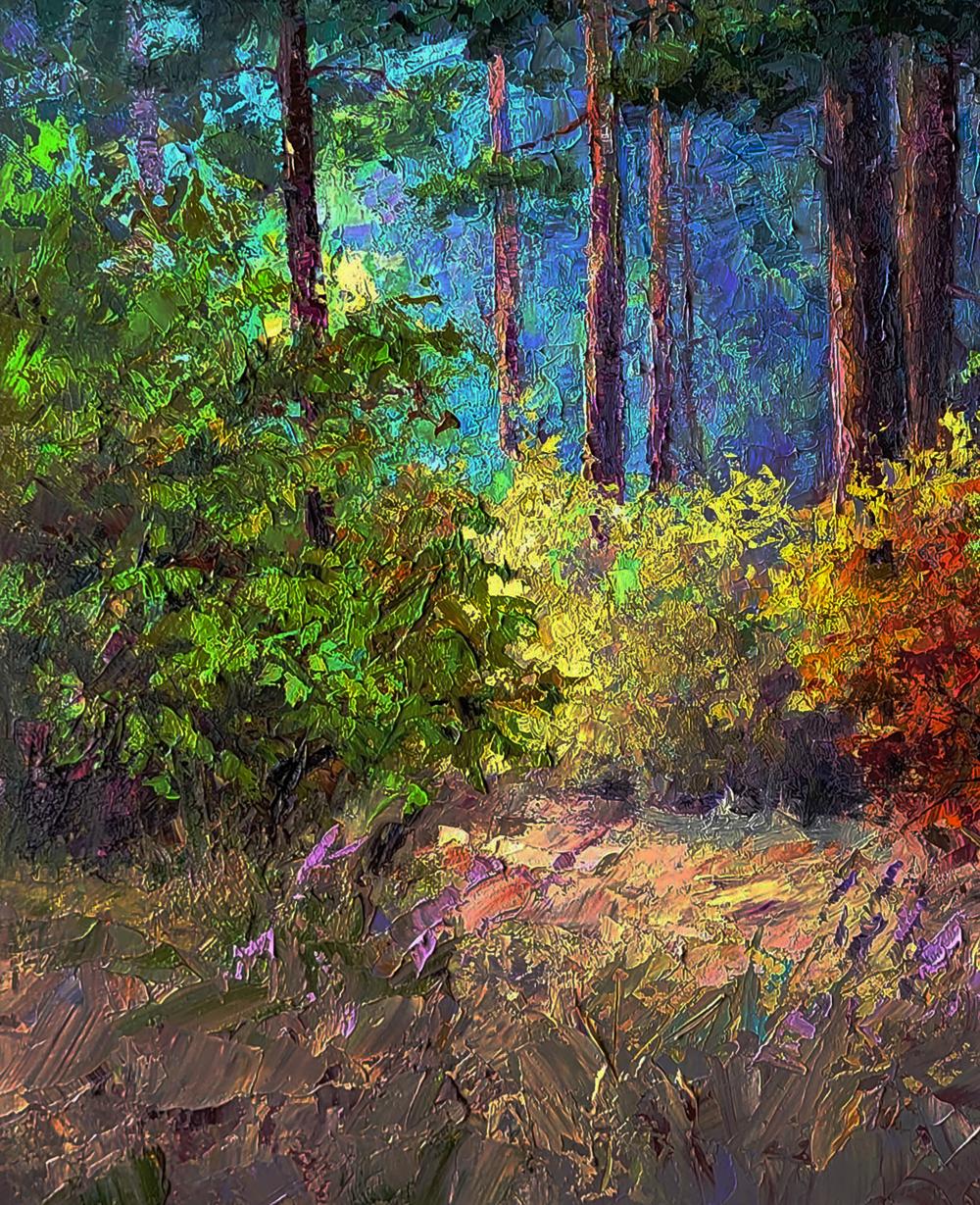 Oil painting The beginning of autumn in the forest by Boris Serdyuk