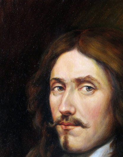 Oil painting Chevalier Valeriy Bulat portrait of man with long brown hair and mustache