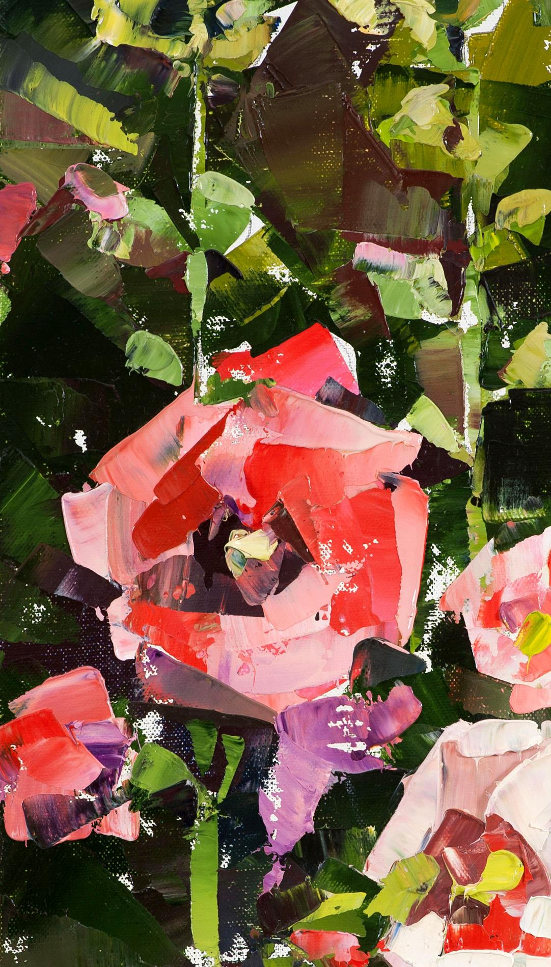 Oil painting Red flowers by Volodymyr Gluhomanyuk, vibrant red rose