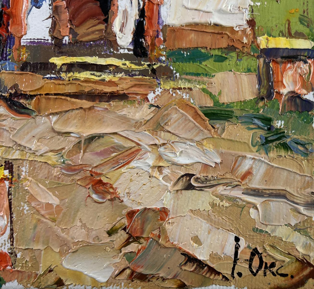 Textured impasto oil painting Apiary in the Yard by Oksana Ivanyuk