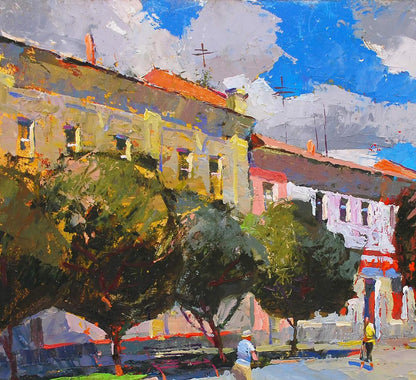Vibrant impressionist oil painting Summer in the City by Egor Shvachunov